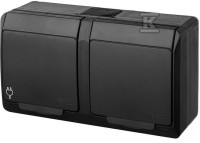 HERMES Gniazdo 2-krotne natynkowe IP44 z uziemieniem 2x2P+Z IP44, czarne 0322-09