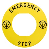 SCHNEIDER TABLICZKA OPISOWA OKRĄGŁA F60 ''EMERGENCY STOP/LOGO" ŻÓŁTY