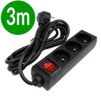 ECOLIGHT PRZEDŁUŻACZ 3 GNIAZ. 3M 3x1.5mm Z/U Z WYŁĄCZNIKIEM CZARNY M20578