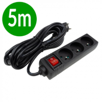 Ecolight Przedłużacz 3 gniaz. 5m z/u z wyłącznikiem CZARNY M20579