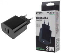 Ładowarka sieciowa 20W USB-C + USB-A czarna ME61645 szybkie ładowanie