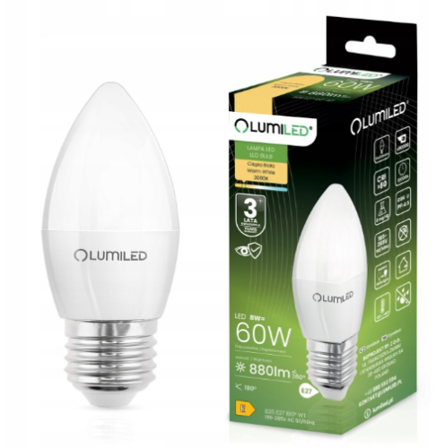 LUMILED ŻARÓWKA LED ŚWIECA 8W E27 880LM 3000K