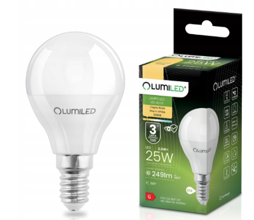 LUMILED LED KULKA 2,5W E14 249LM 3000K CB