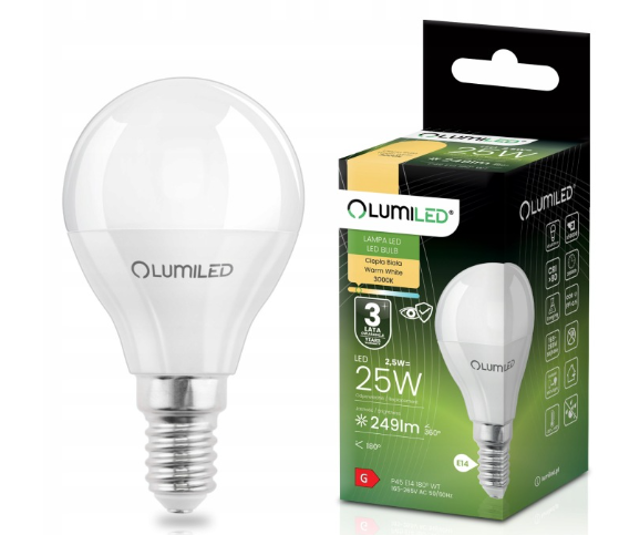 LUMILED LED KULKA 2,5W E14 249LM 3000K CB