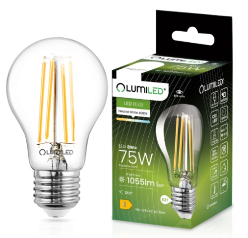 LUMILED źarówka LED A60 FIL CL 8W E27 1055LM 4000K