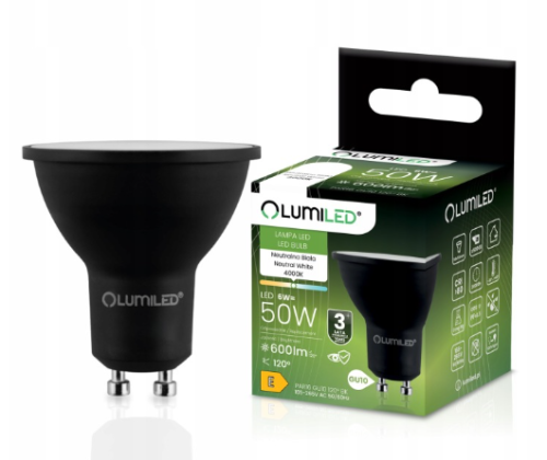LUMILED Żarówka LED GU10 6W 600lm 4000K Neutralna 120° black