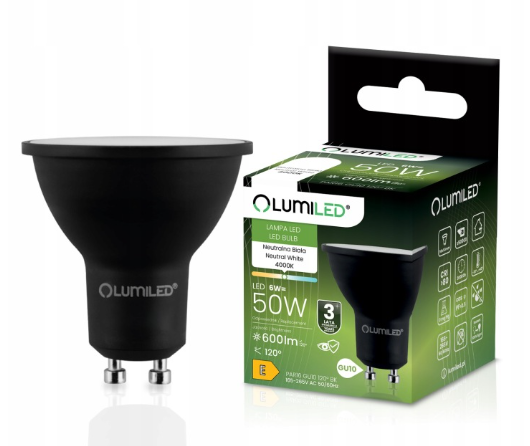 LUMILED Żarówka LED GU10 6W 600lm 4000K Neutralna 120° black
