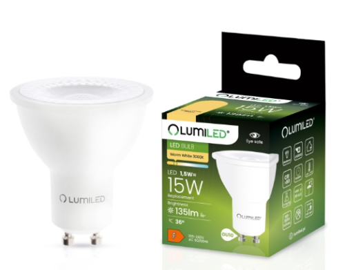LUMILED Żarówka LED GU10 1,5W 135lm 3000K 36°