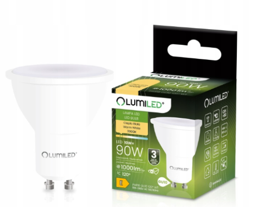 LUMILED Żarówka LED GU10 10W 1000lm 3000K Ciepła 120°