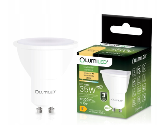 LUMILED Żarówka LED GU10 5W 500lm 3000K Ciepła 120°