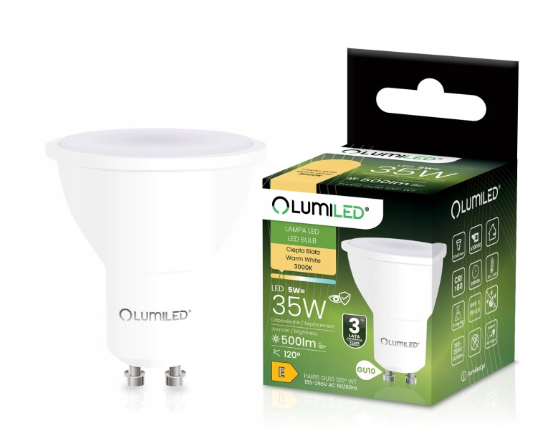LUMILED Żarówka LED GU10 5W 500lm 3000K Ciepła 120°