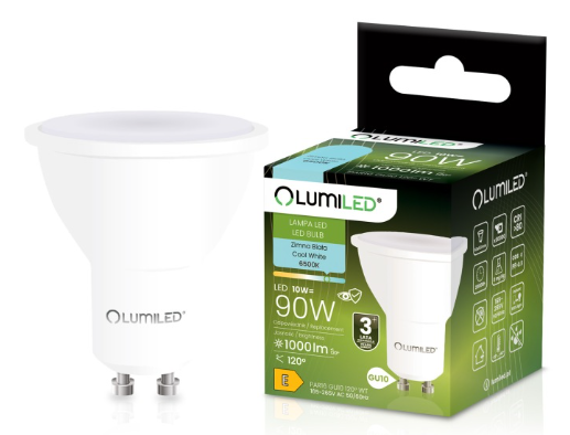 LUMILED Żarówka LED GU10 10W 1000lm 6500K Zimna 120°