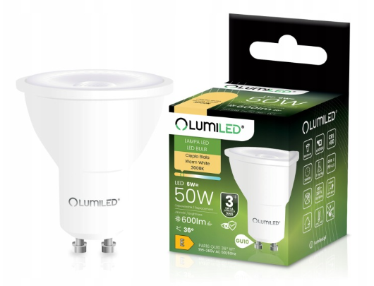 LUMILED Żarówka LED GU10 6W 600lm 3000K Ciepła 36°