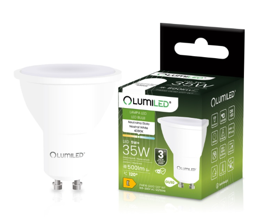 LUMILED Żarówka LED GU10 5W 500lm 4000K Neutalna 120°