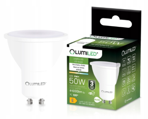 LUMILED Żarówka LED GU10 6W 600lm 4000K Neutralna 120°