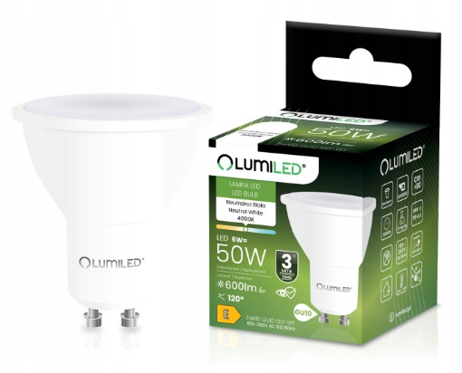 LUMILED Żarówka LED GU10 6W 600lm 4000K Neutralna 120°