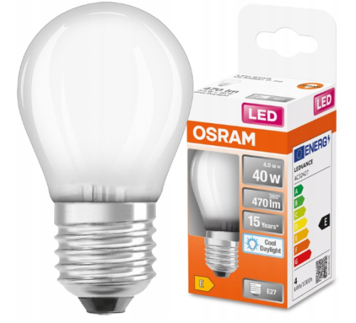 OSRAM Żarówka LED STAR E27 P45 4,0W 470lm 6500K kulka