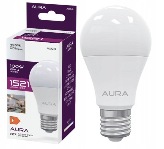 Żarówka LED E27 A60 AURA 15W/N 1521LM 4000K A008