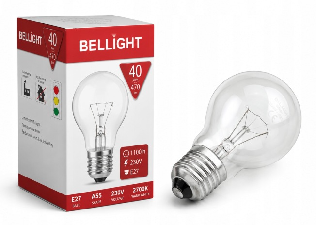 Bellight Żar wysokotemp. A55 230V 40W E27 clear