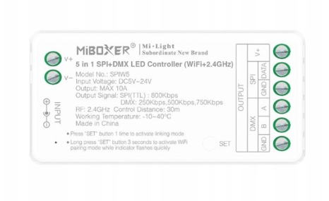 Sterownik cyfrowy SPI+DMX WI-FI+2.4GSPIW5 10A 5w1