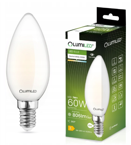 LUMILED ŻARÓWKA LED ŚWIECA FIL FR 7W E14 806LM 4000K