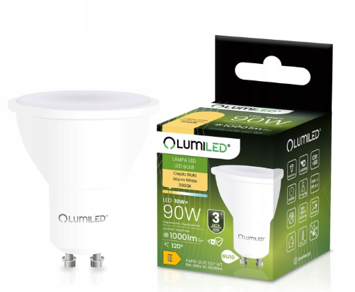 LUMILED Żarówka LED GU10 10W 1000lm 3000K Ciepła 120°