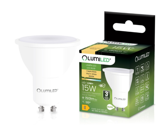 LUMILED Żarówka LED GU10 1,5W 150lm 3000K 120°
