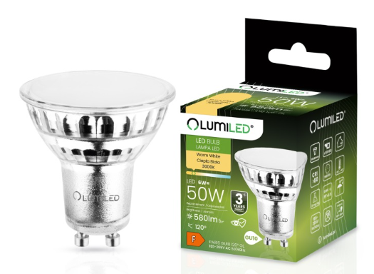 LUMILED Żarówka LED GU10 6W 580lm 3000K Ciepła 120°