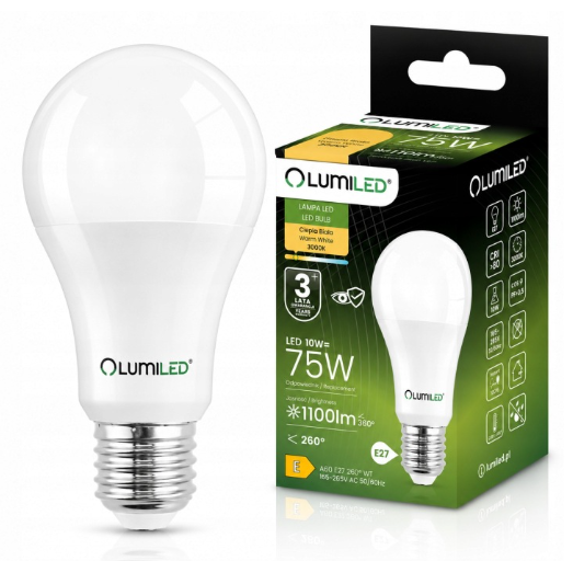LUMILED LED A60 10W 75W E27 1100LM 3000K