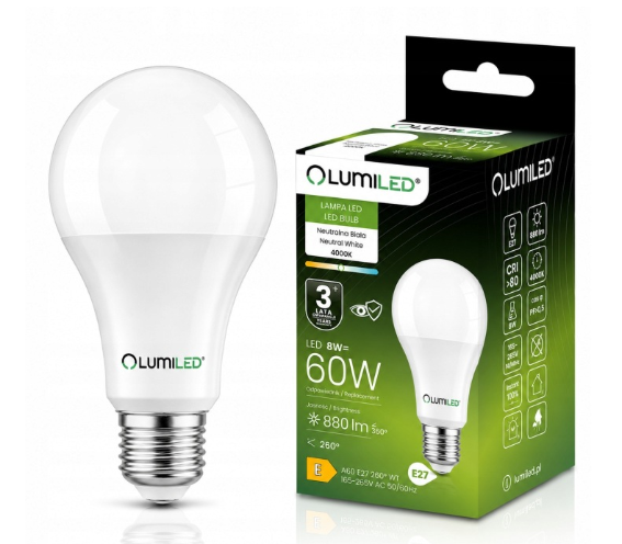 LUMILED LED A60 8W 60W E27 880LM 4000K